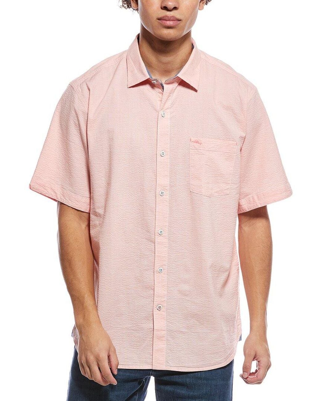 Tommy Bahama Pink Nova Wave Seersucker Shirt for men