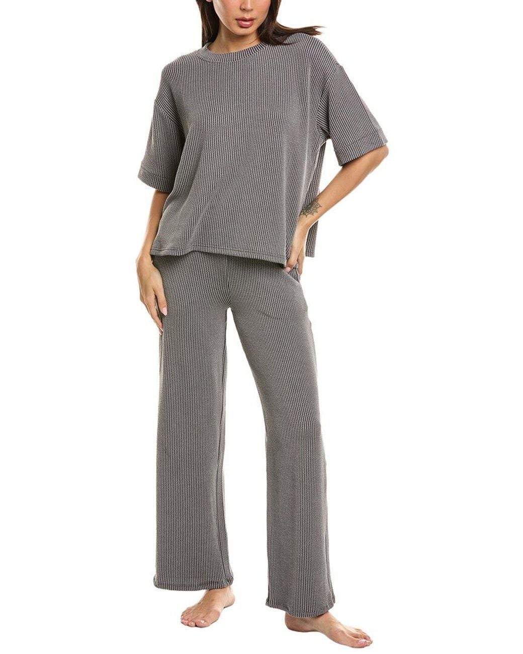 Marion Gray 2Pc Raised Rib T-Shirt & Pant Set