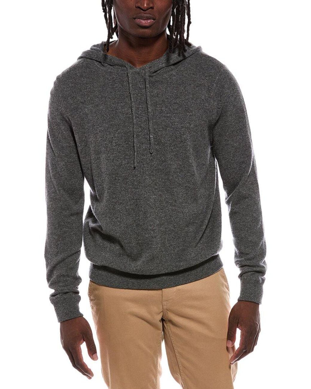 Autumn Cashmere Gray Coverstitch 100% Cashmere Hoodie for men