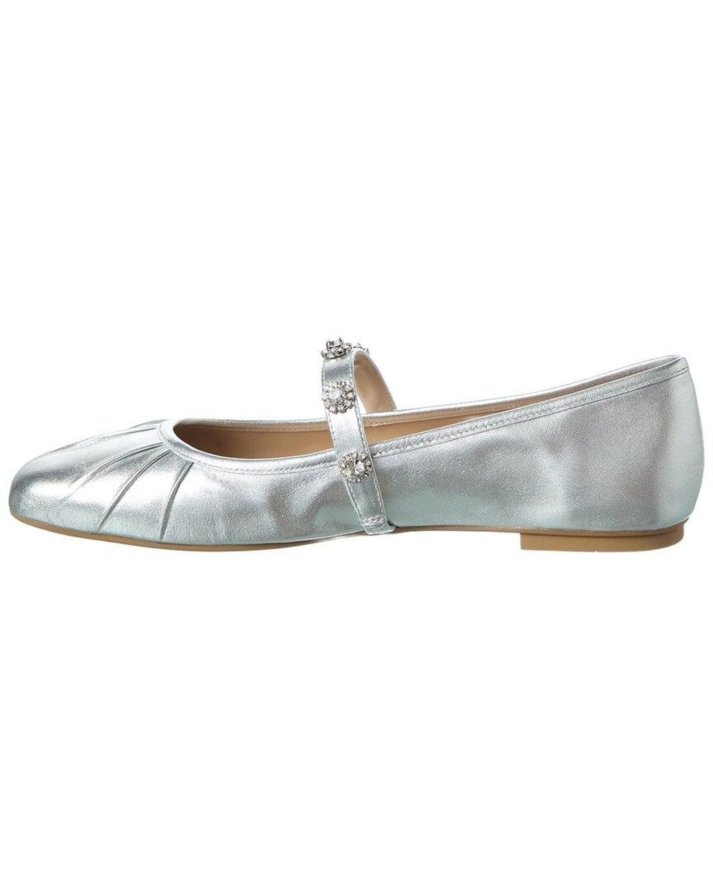 Stuart Weitzman White Justina Leather Mary Jane Ballet Flat