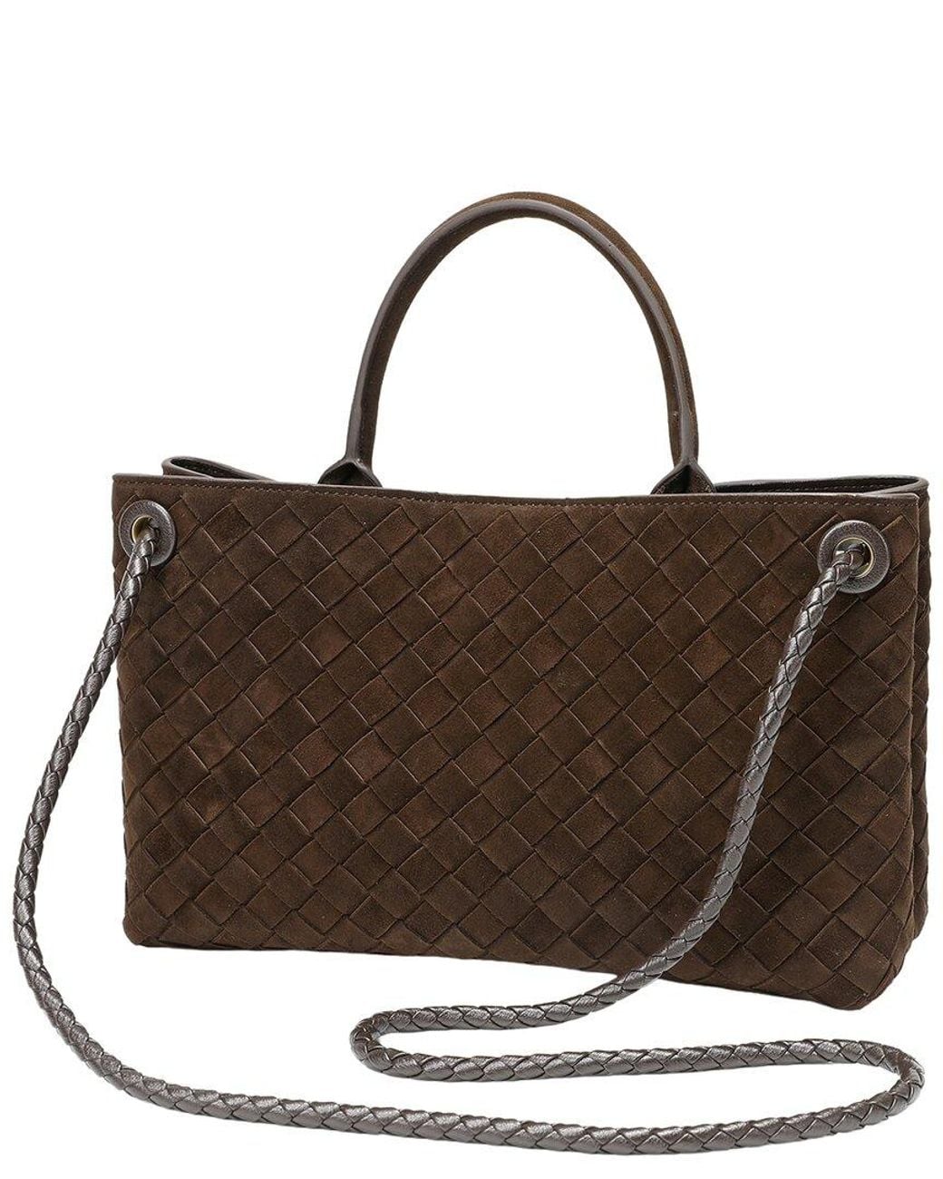 Tiffany & Fred Paris Brown Tiffany And Fred Paris Woven Suede Leather Top Handle Satchel