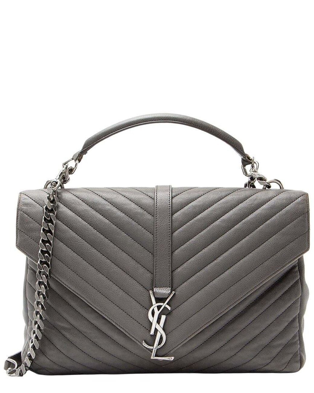 Saint Laurent Gray Grey Matelasse Calfskin Monogram College Large Shoulder Bag (authentic Pre-loved)