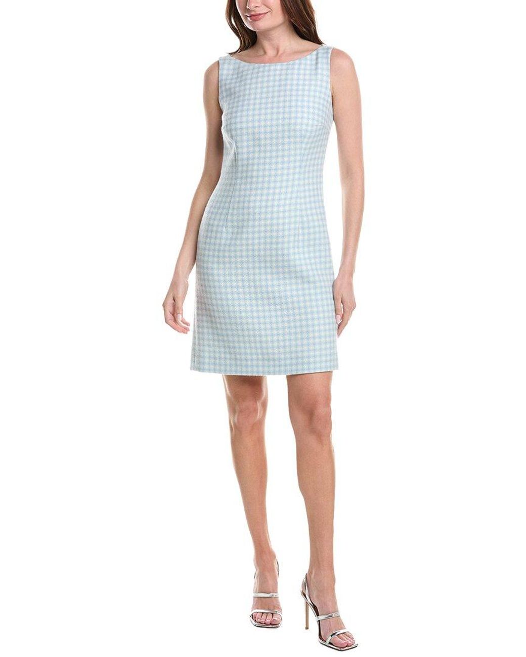Oscar de la Renta Blue Silk-Lined Wool-Blend Sheath Dress