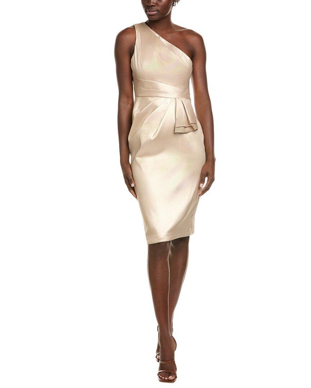 Aidan Mattox Natural Aiden Mattox Pleated One-Shoulder Midi Dress