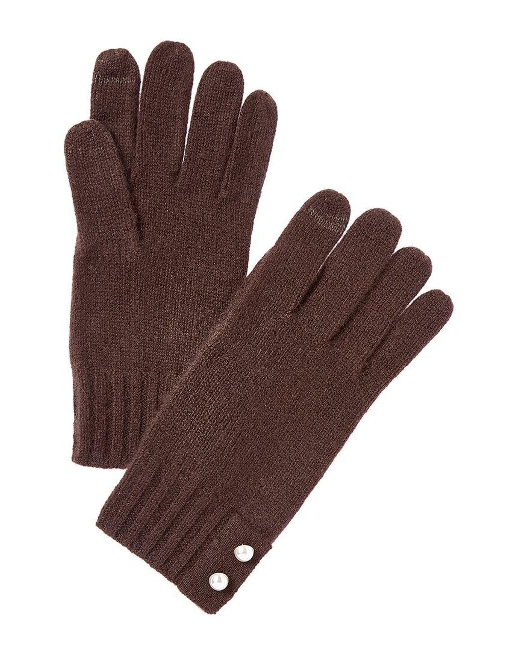 Phenix Brown Pearl Button Cuff Cashmere Gloves