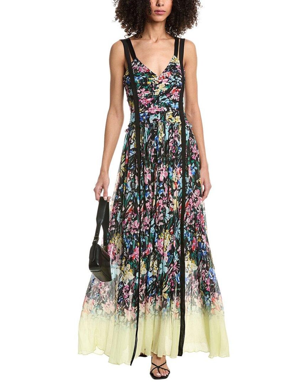 3.1 Phillip Lim Green Flowerworks Chiffon Degrade Ruched Silk-Blend Gown