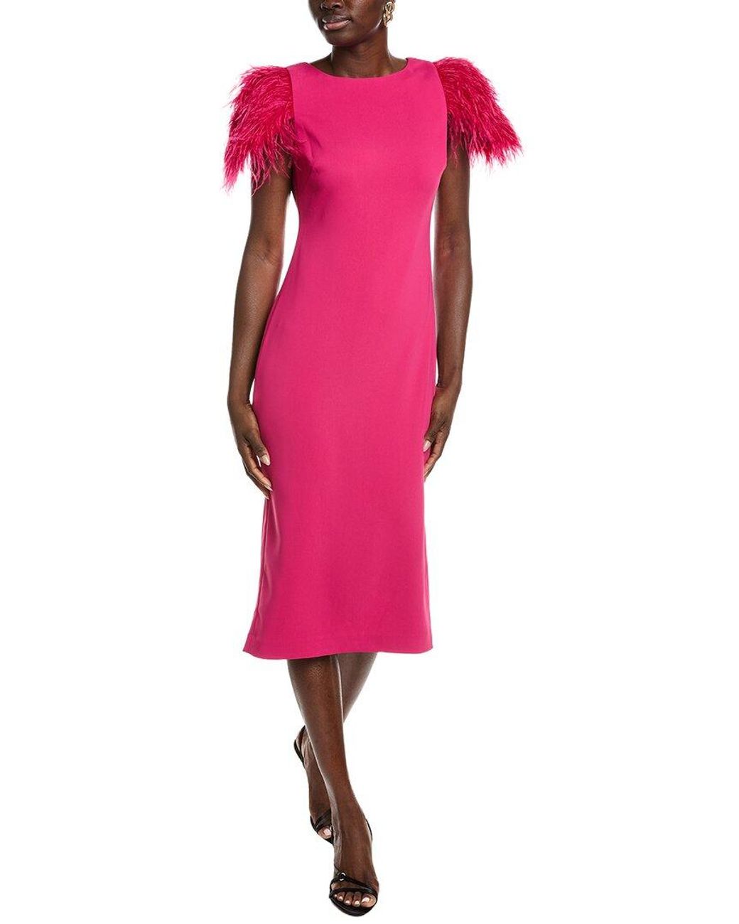 Badgley Mischka Pink Feather Shoulder Cocktail Dress