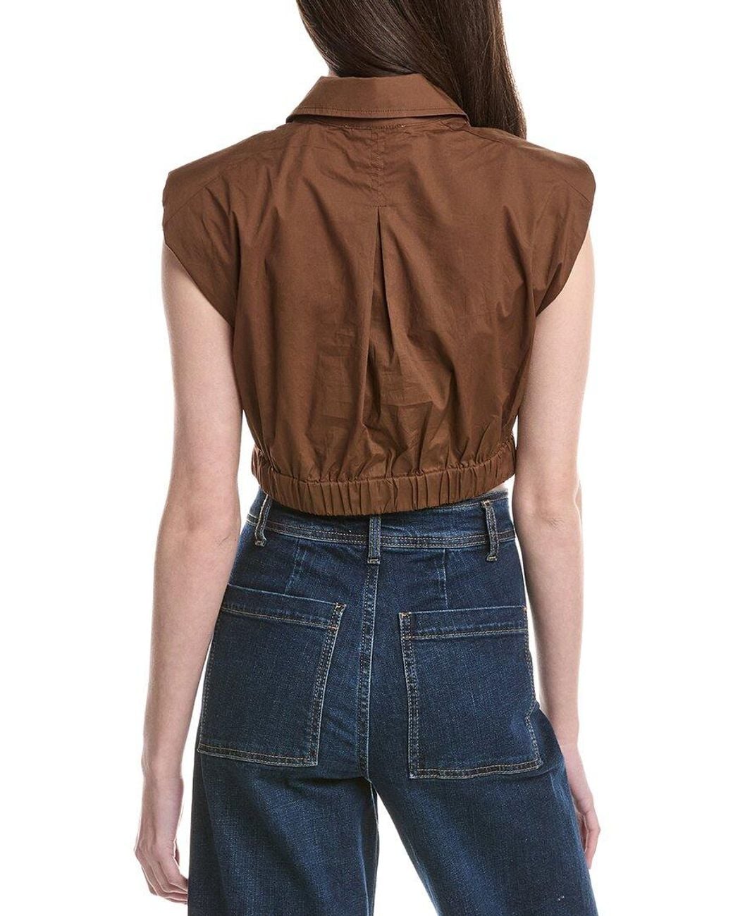 LUXE ALWAYS Blue Shoulder Pads Crop Top
