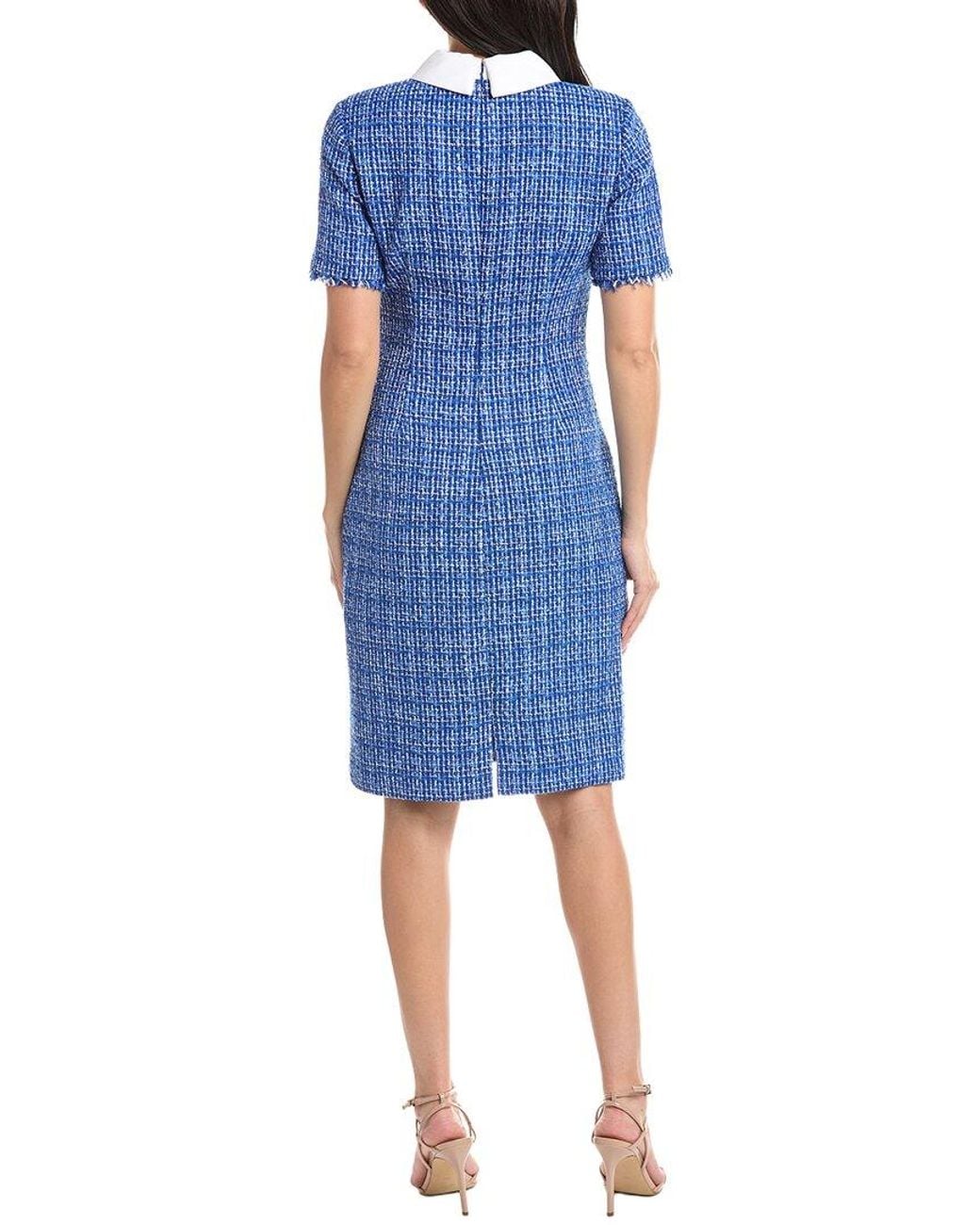 St. John Blue Tweed Collared Dress