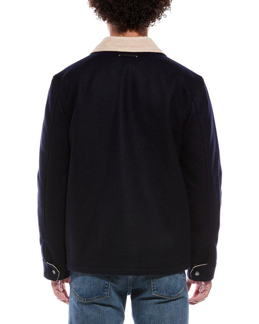 Cole Haan Black Short Corduroy Collar Wool-Blend Barn Coat for men