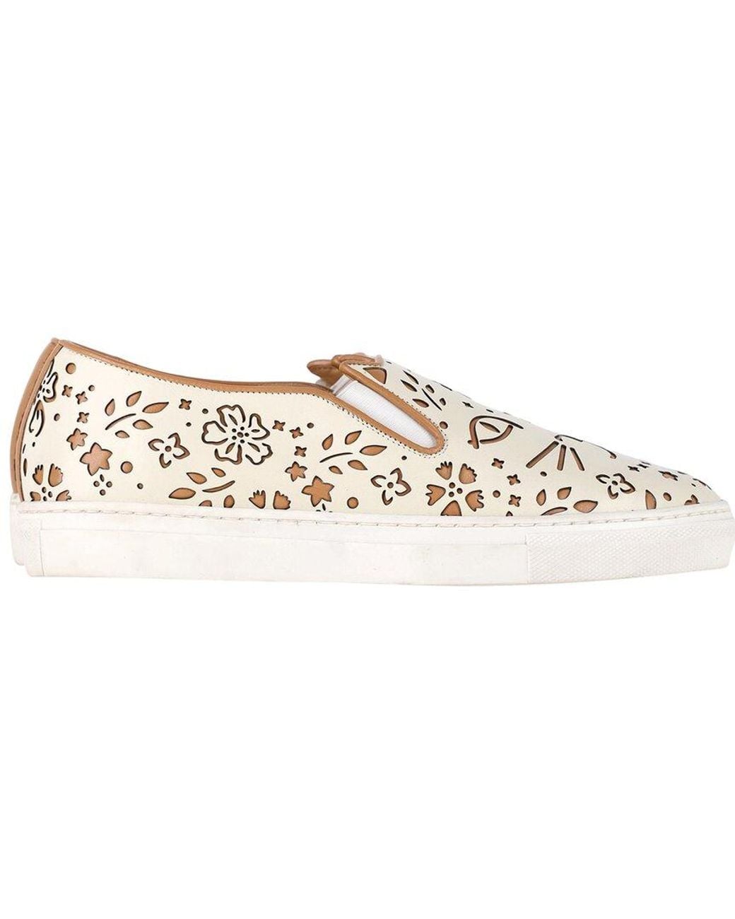 Charlotte Olympia White Leather Cool Cats Laser-cut Slip-on Sneaker (authentic Pre-loved)