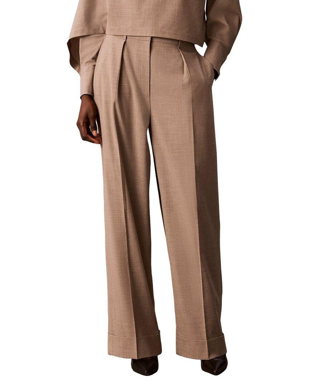 Calvin Klein Natural Fly Front Cuffed Wide Leg Pant
