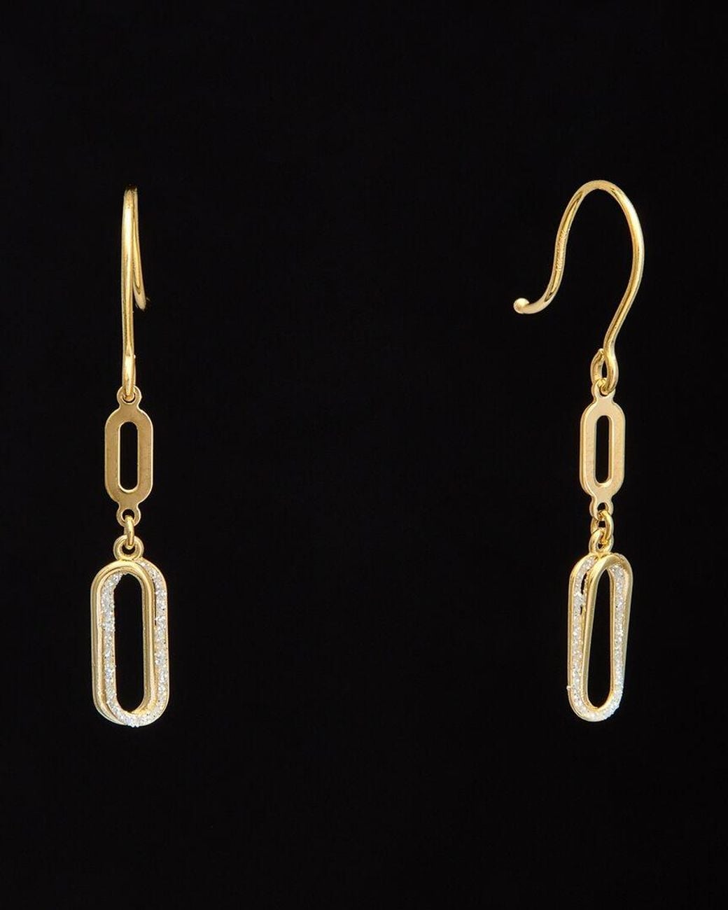Italian Gold Black 14k Italian Two-tone Gold Graduated Oval Dangle Earrings