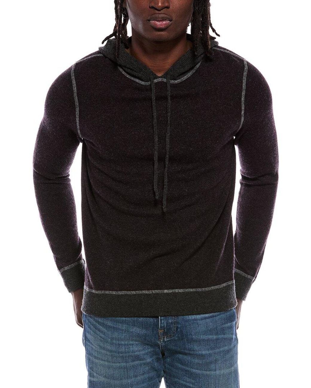 Autumn Cashmere Black Colorblock 100% Cashmere Hoodie for men