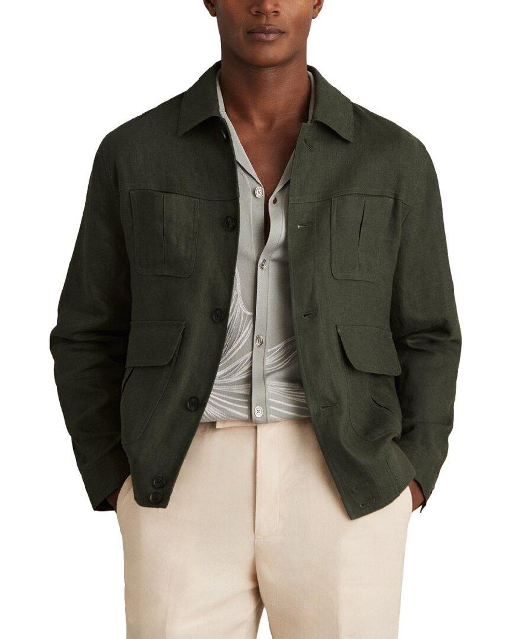 Reiss Black Adam Linen Four Pocket Jacket for men