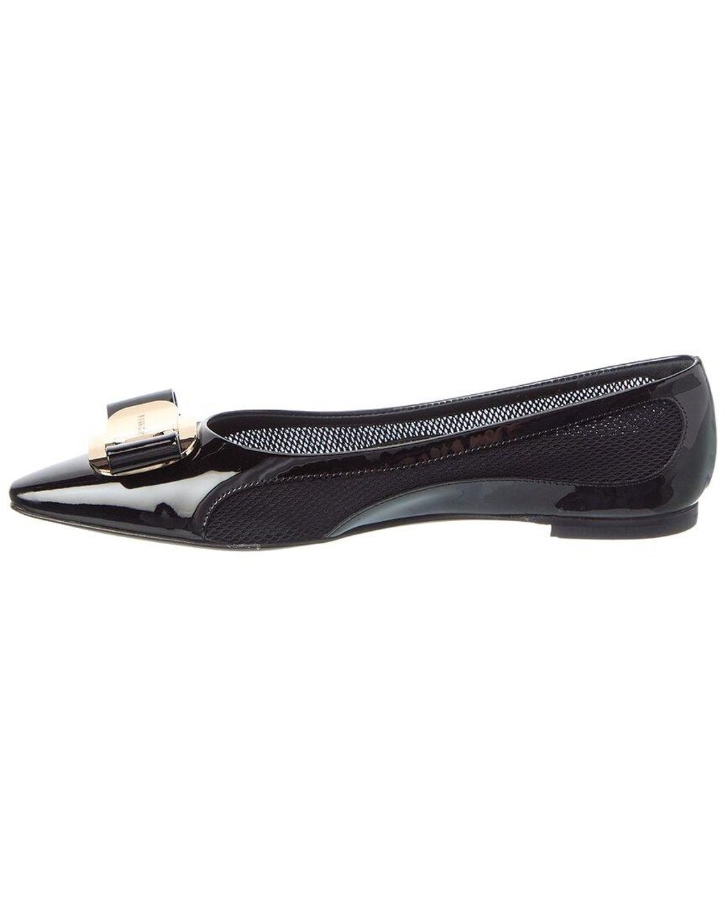 Ferragamo Black Zea Bow Leather Ballet Flat