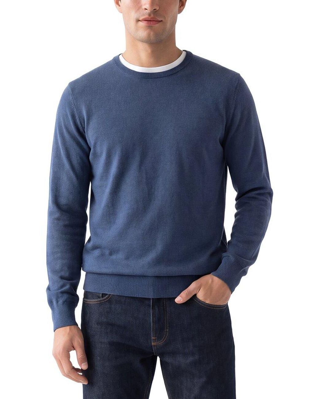 Gran Sasso Blue 100% Cashmere Crewneck Sweater for men