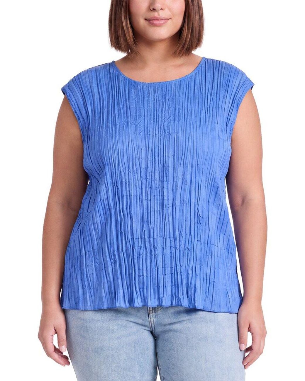 Eileen Fisher Blue Plus Ballet Neck Silk Top