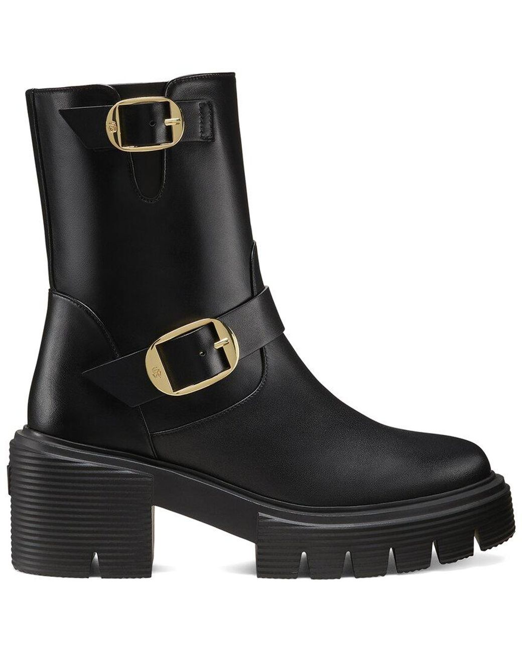 Stuart Weitzman Black Soho Leather Moto Bootie