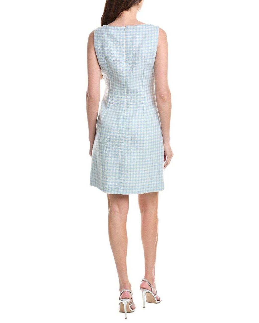 Oscar de la Renta Blue Silk-Lined Wool-Blend Sheath Dress