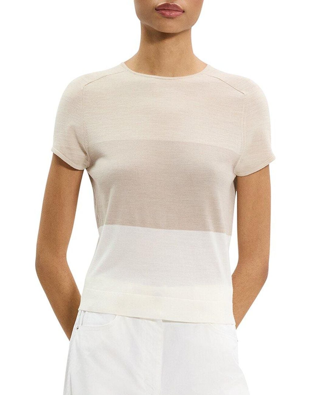Theory White Colorblock Wool Sweater T-Shirt