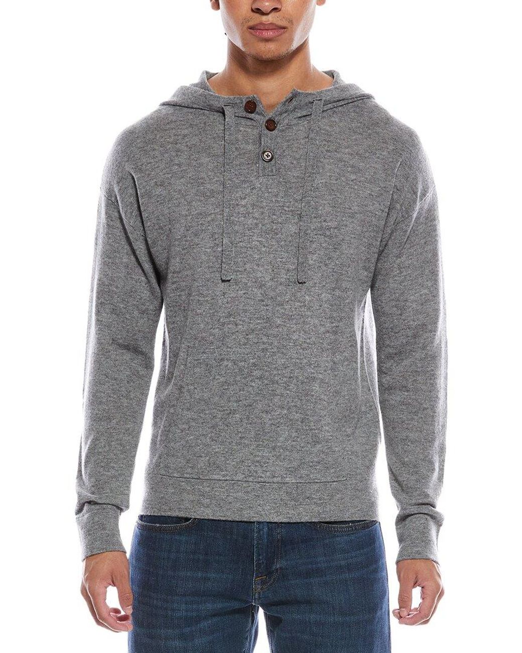 Brodie Cashmere Gray Button Up Wool & Cashmere-Blend Hoodie for men