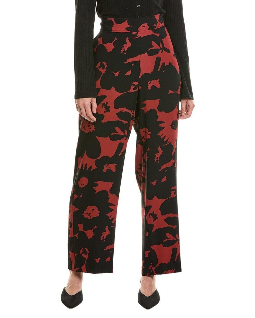 Anne Klein Black High-Rise Printed Pant