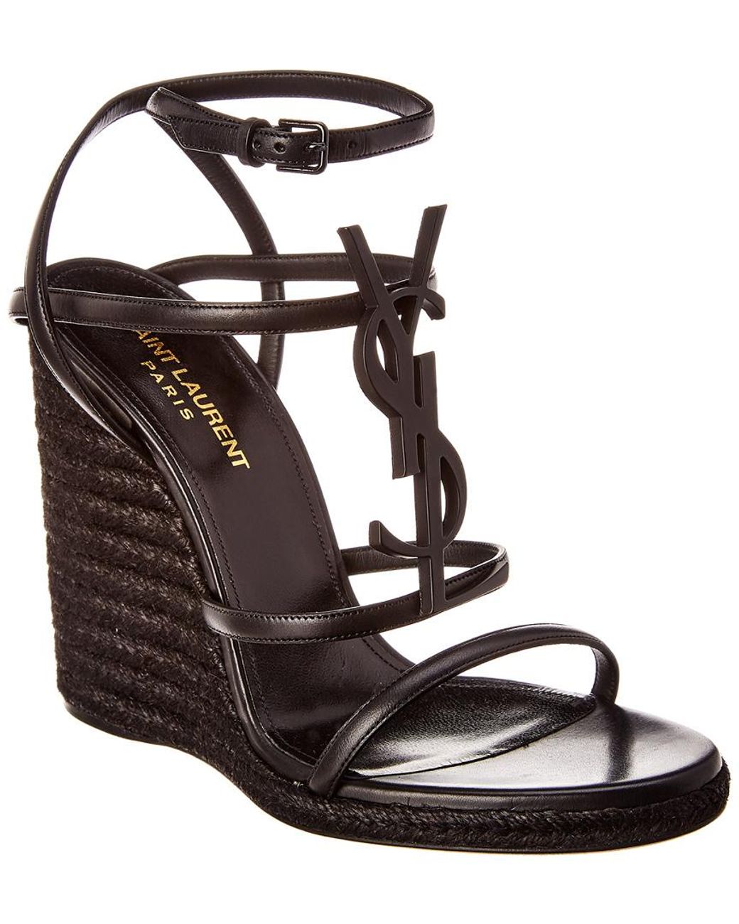 Saint Laurent Cassandra 110 Leather Wedge Sandal in Black Lyst