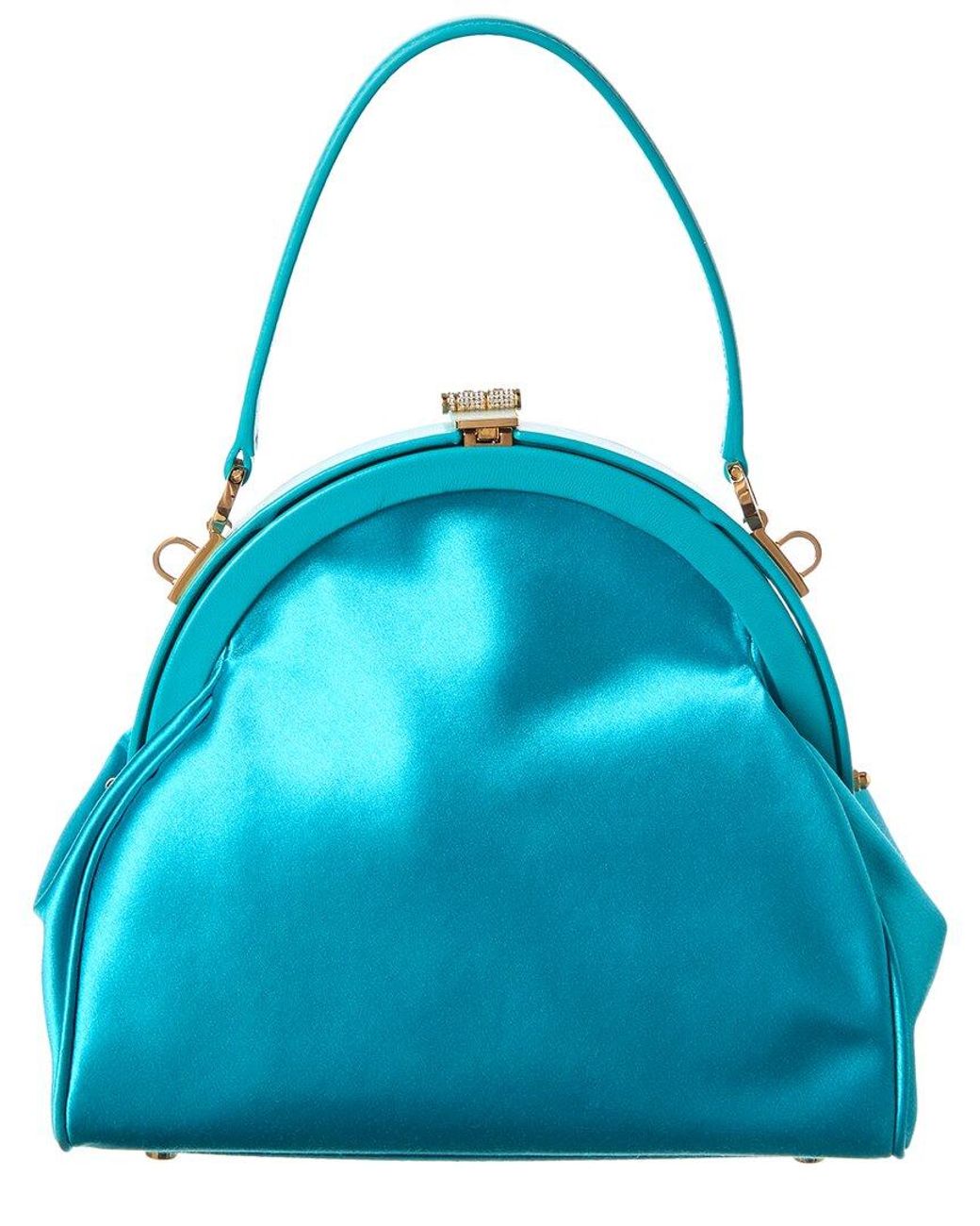 Versace Blue Medusa 95 Satin & Leather Shoulder Bag
