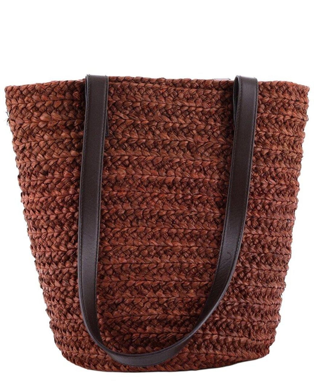 Saint Laurent Red Raffia Panier Basket Shopper Small (Authentic Pre-Loved)