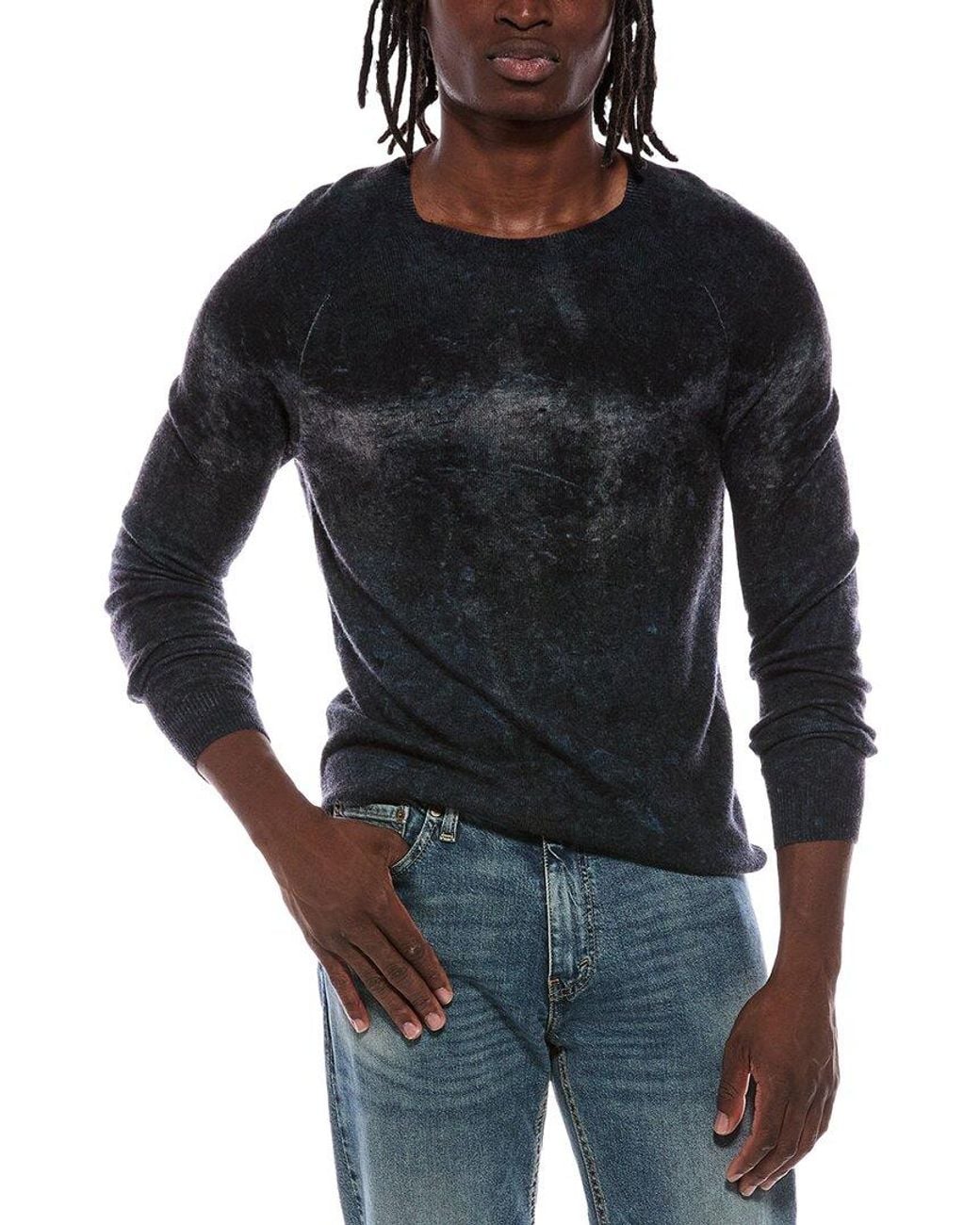 Autumn Cashmere Black Cement Print 100% Cashmere Crewneck Sweater for men