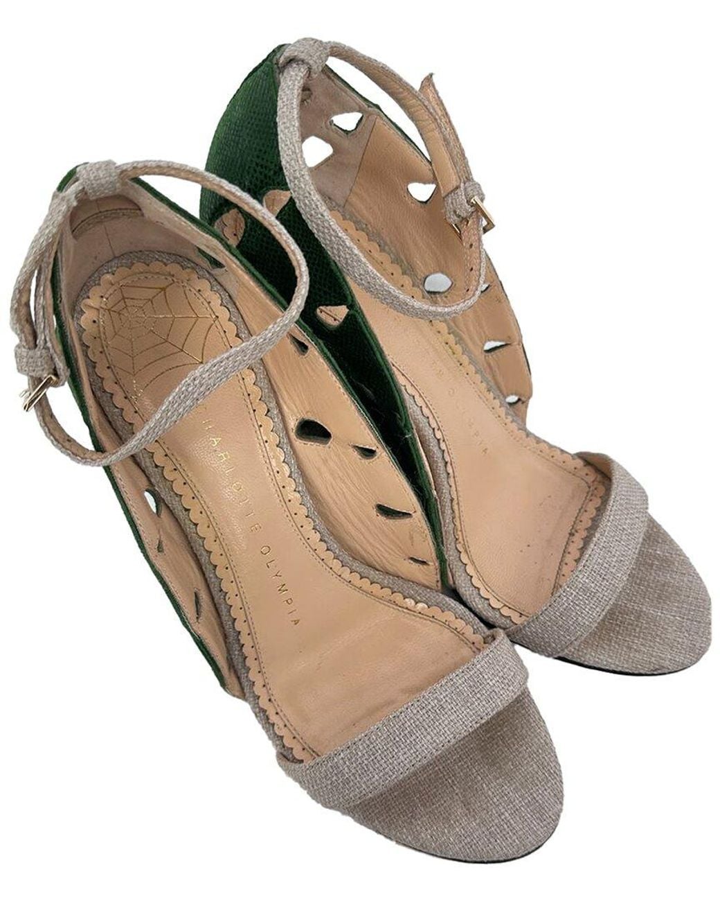Charlotte Olympia Natural Raffia Leaf Accent Sandal (Authentic Pre-Loved)
