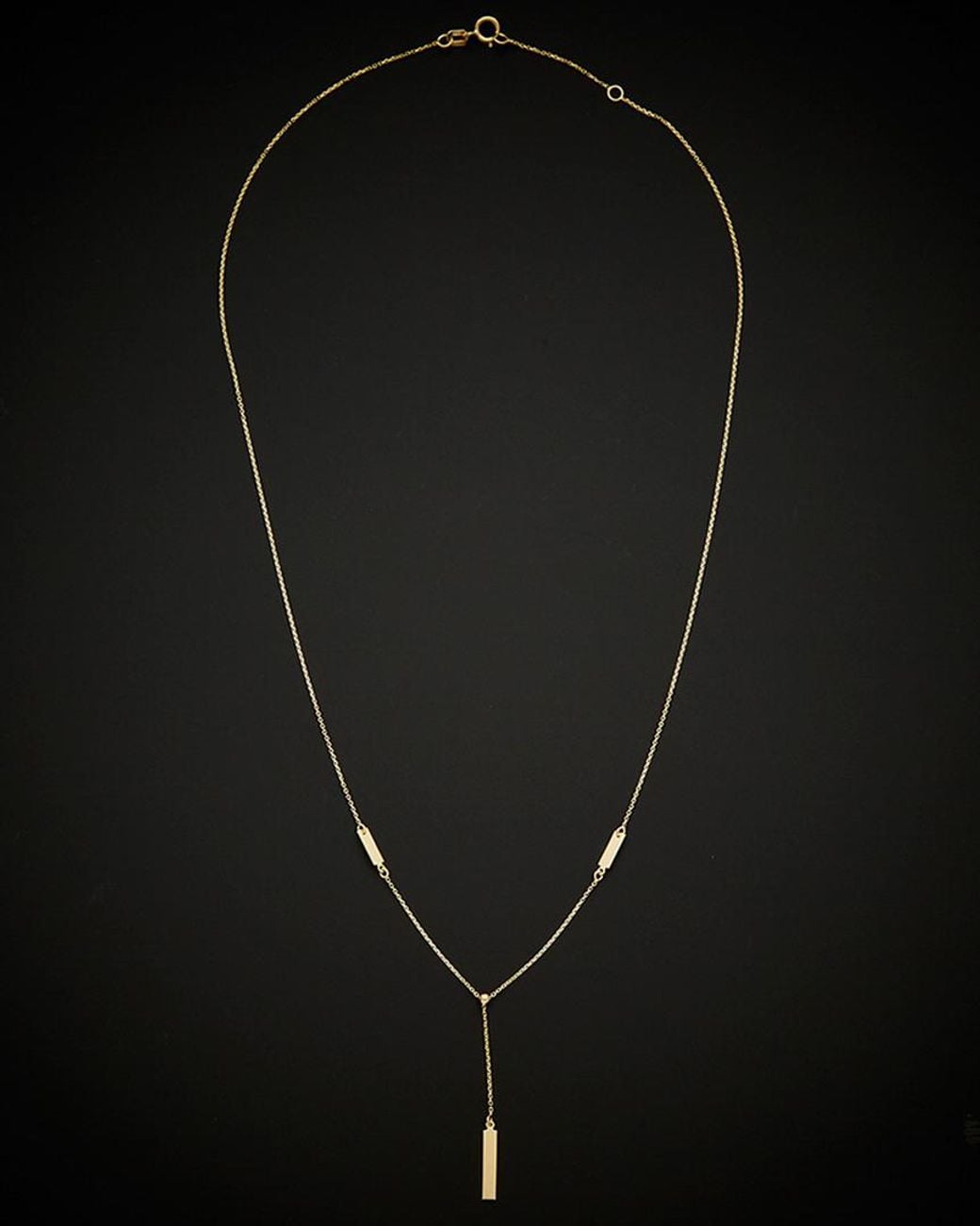 Italian Gold Black 14K Bar Drop Adjustable Necklace