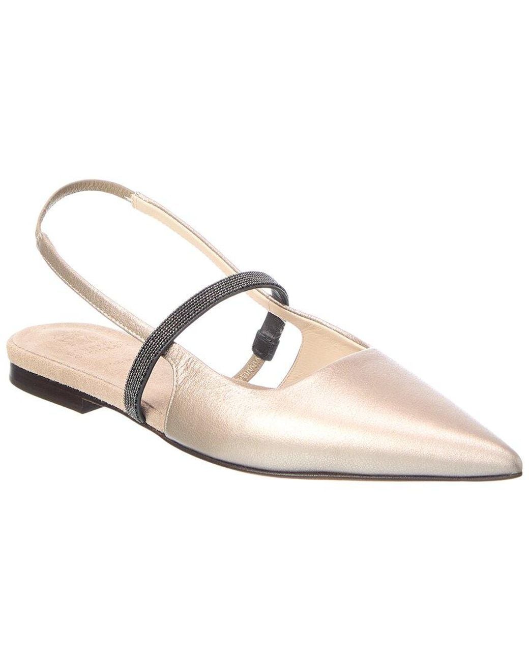 Brunello Cucinelli White Leather Slingback Flat