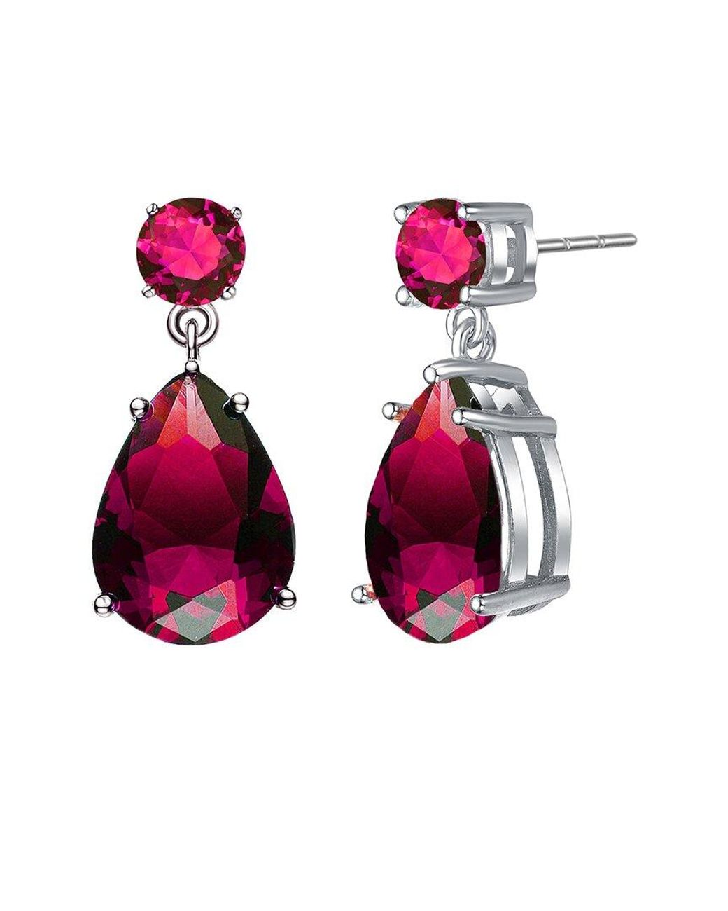 Rachel Glauber Pink Silver Cz Drop Earrings