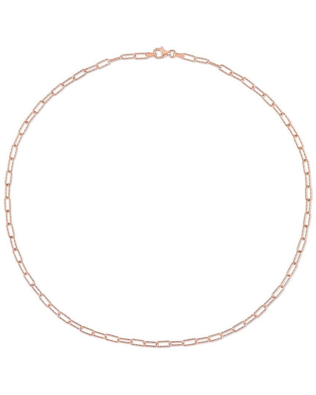 Italian Silver Metallic 18K Rose Over Fancy Paperclip Chain Necklace