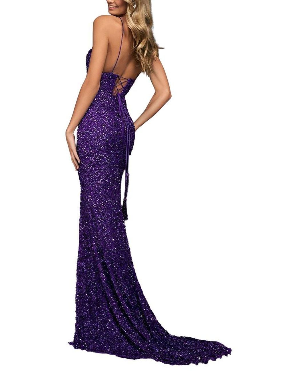 Vincent Purple Sleeveless Embellished Maxi Dress