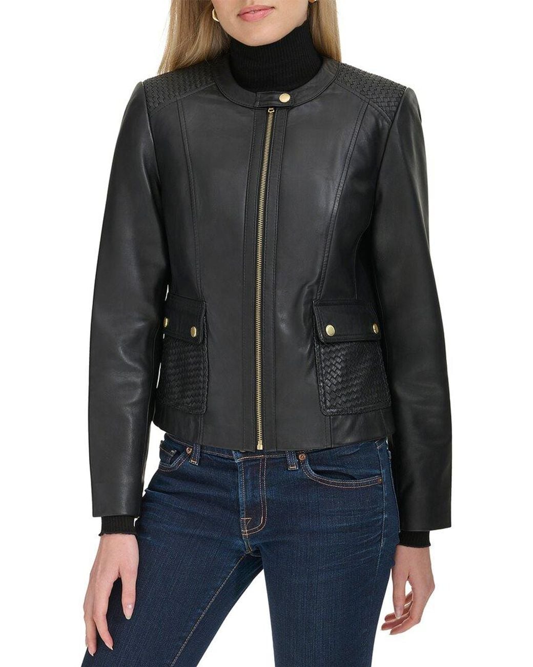 Cole Haan Black Smooth Leather Jacket