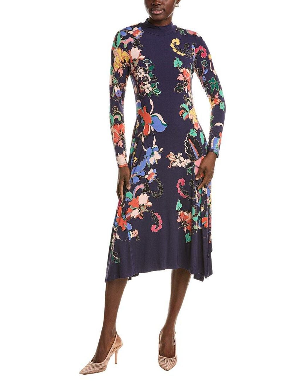 Johnny Was Blue The Janie Favorite Handkerchief Hem Mock Neck Dress