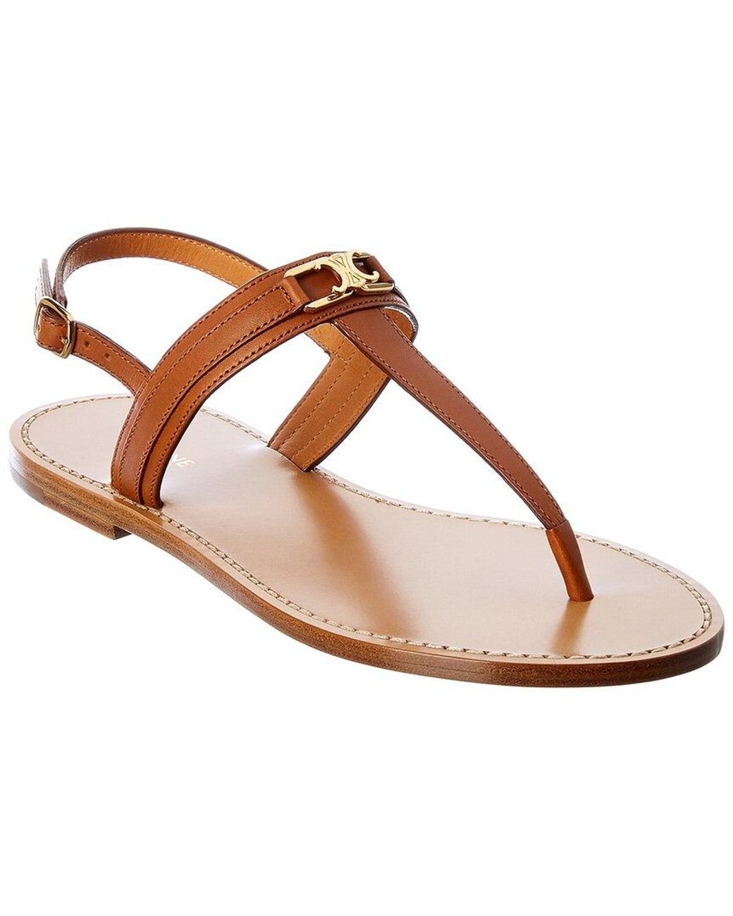 Celine Triomphe Leather Sandal in Brown - Lyst