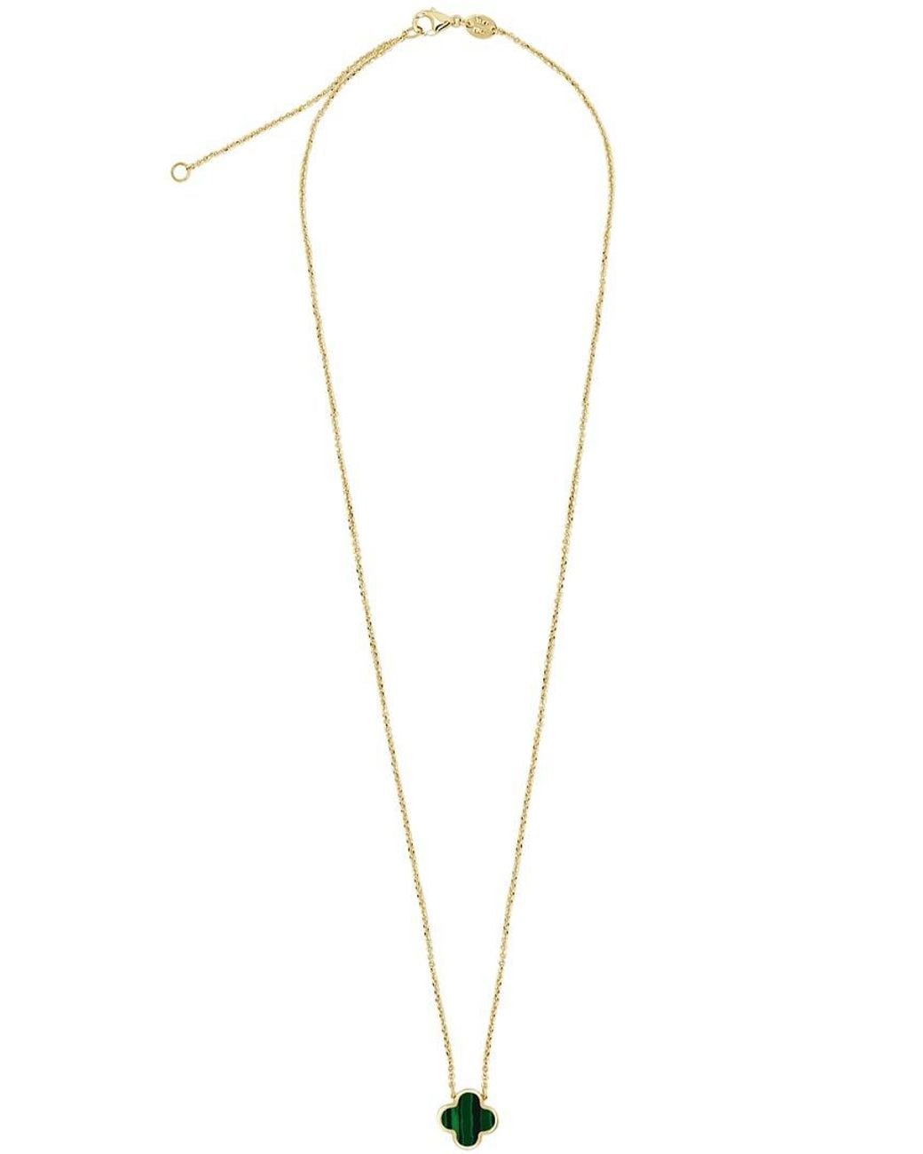 Italian Gold Metallic 14K Malachite Clover Necklace