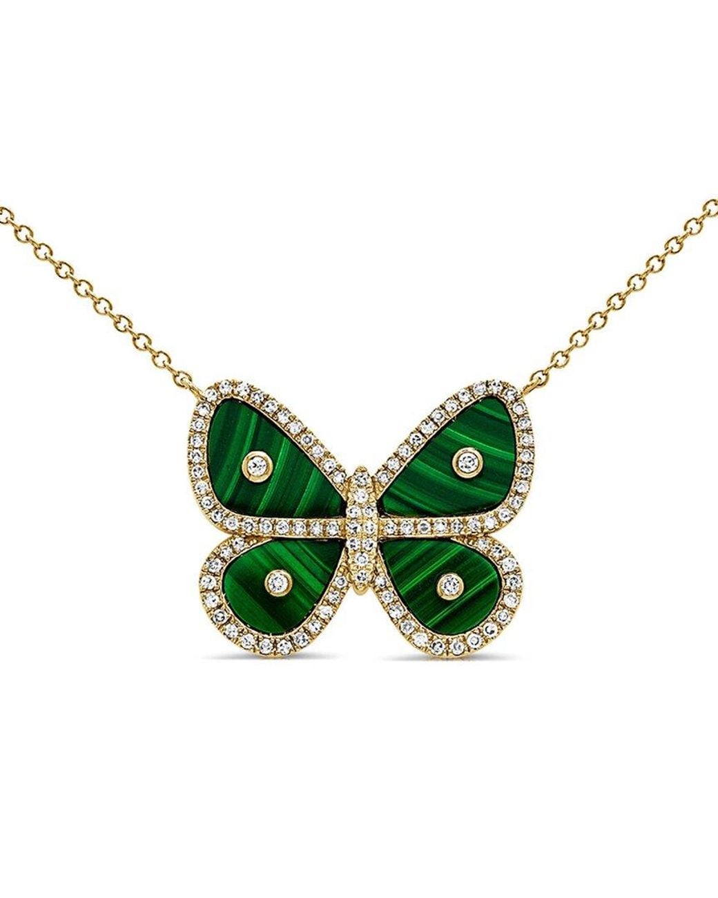 Sabrina Designs Green 14k 0.31 Ct. Tw. Diamond & Malachite Butterfly Necklace