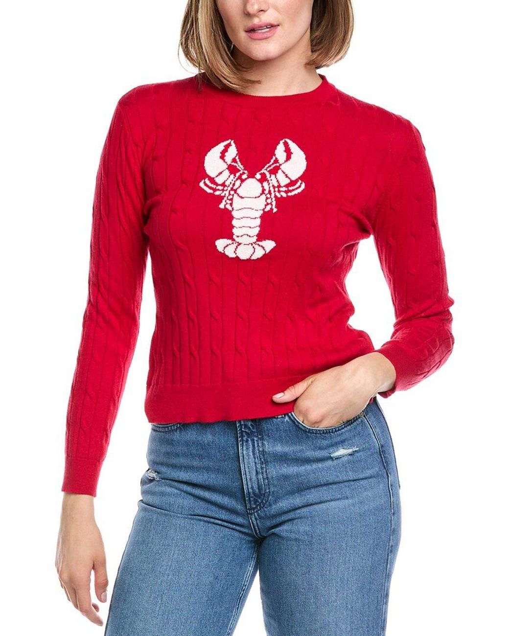 Hannah Rose Red Lobster Cable Cashmere-Blend Sweater