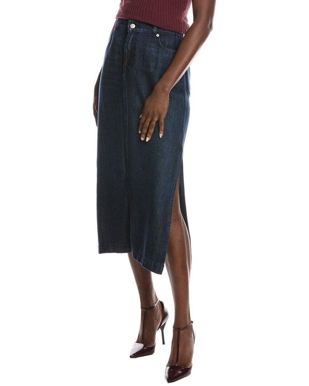 7 For All Mankind Blue Midi Skirt