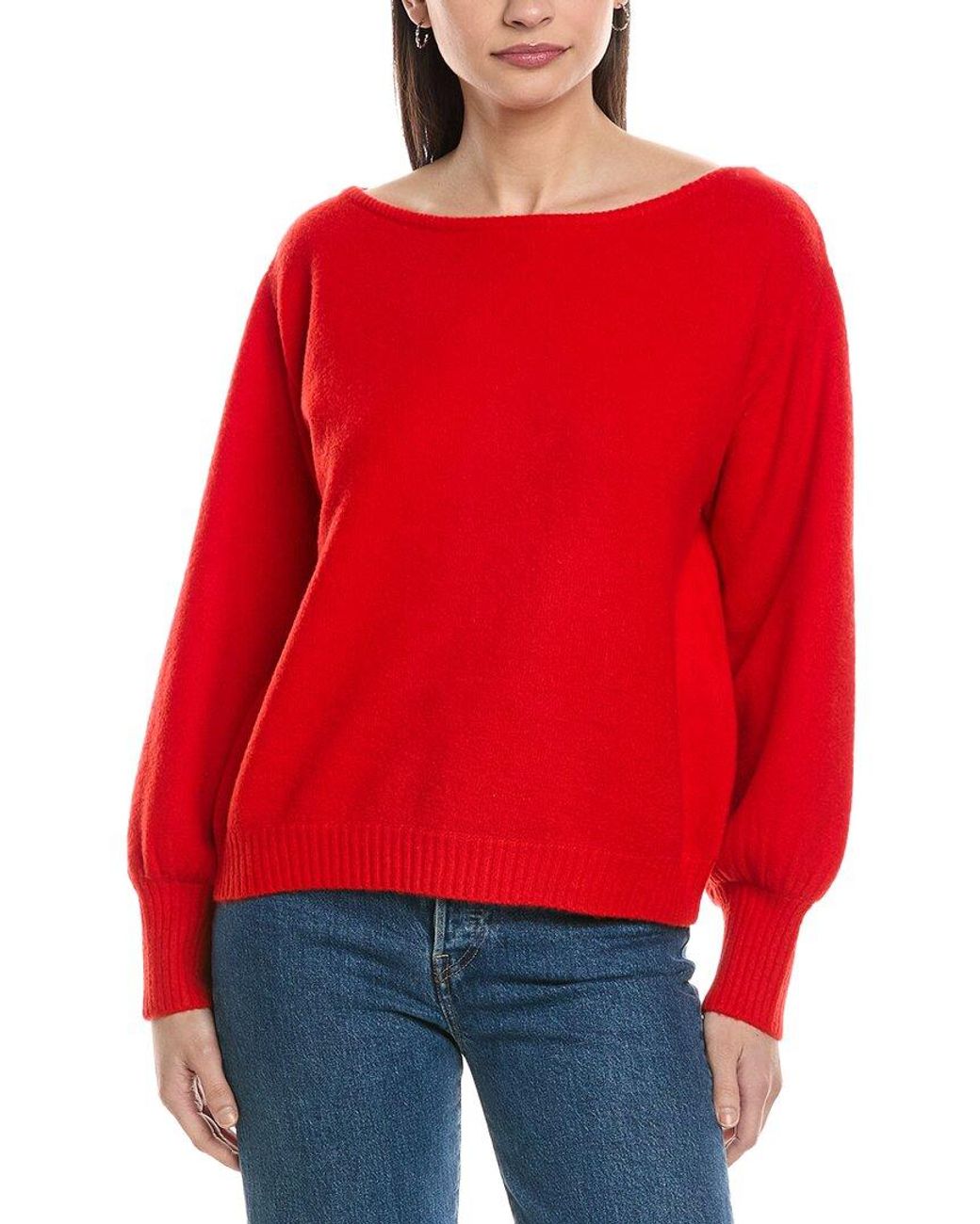 WeWoreWhat Red Balloon Sleeve Wool-Blend Sweater