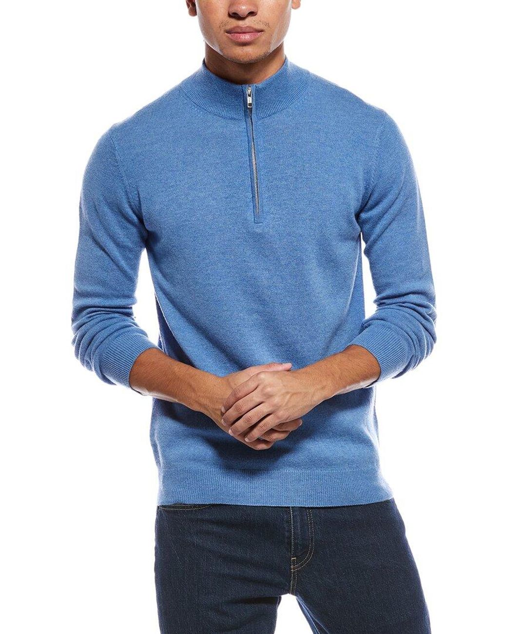 Brodie Cashmere Blue Classic Wool & Cashmere-Blend 1/4-Zip Mock Sweater for men