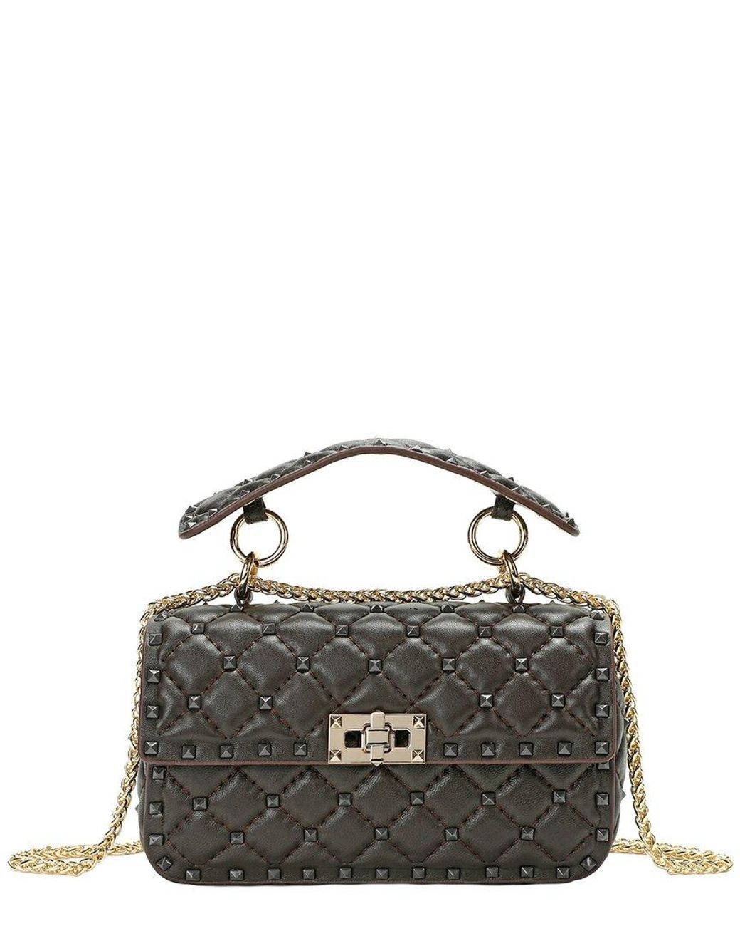 Tiffany & Fred Paris Black Quilted & Studded Sheepskin Crossbody