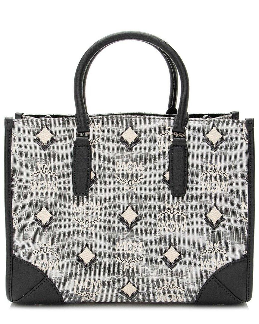 MCM Metallic Black Monogram Jacquard Small Tote (authentic Pre-loved)