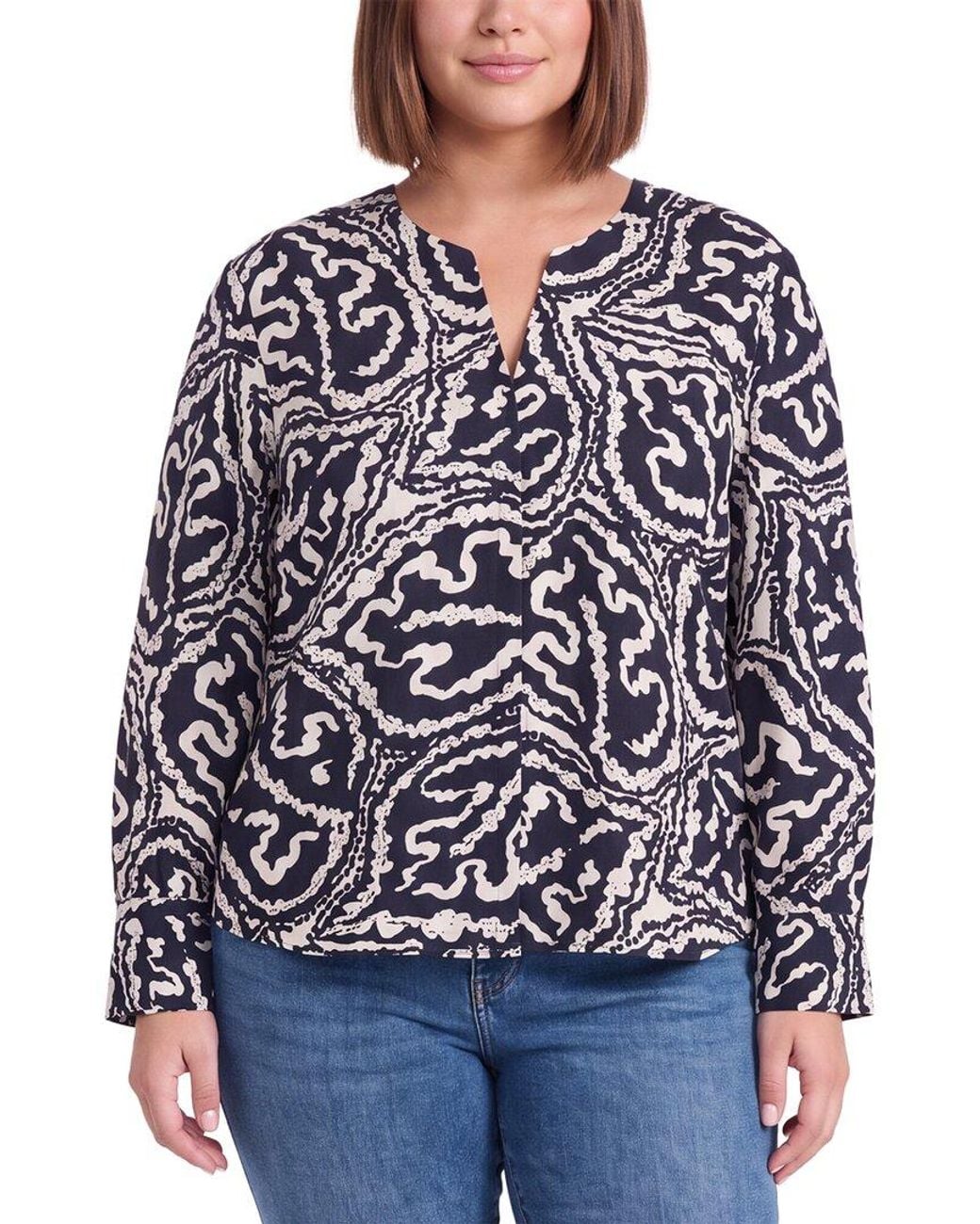 NIC+ZOE Blue Plus Leaf Double Crepe Top