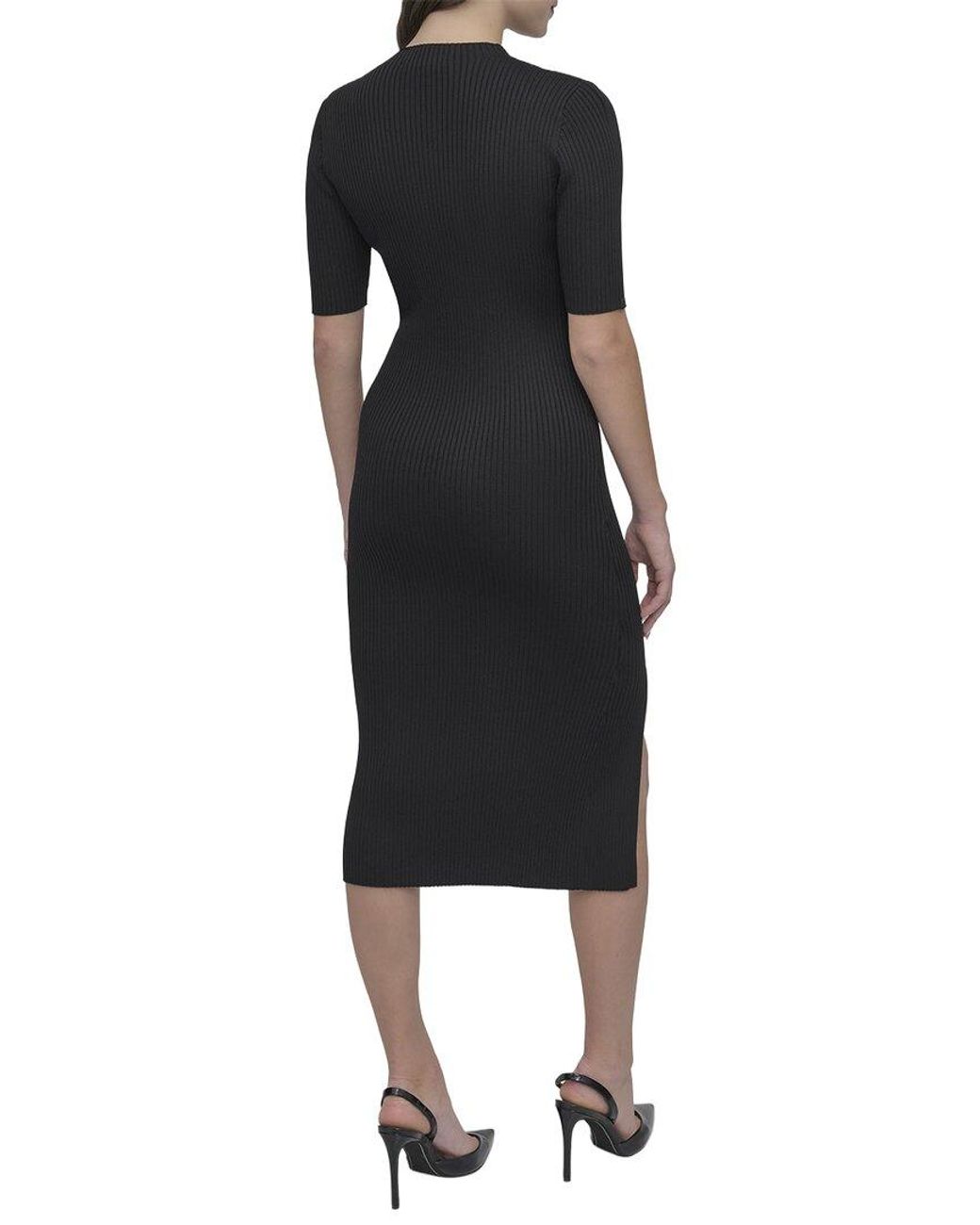 DKNY Black Grated Yoke Sweaterdress